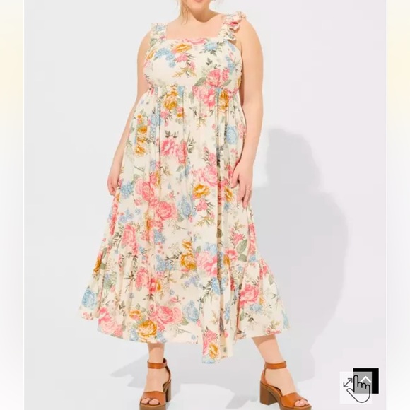 torrid Dresses & Skirts - Torrid Plus Size Maxi‎ Challis Ruffle Strap Tiered Dress in Lush Floral Dew 4X